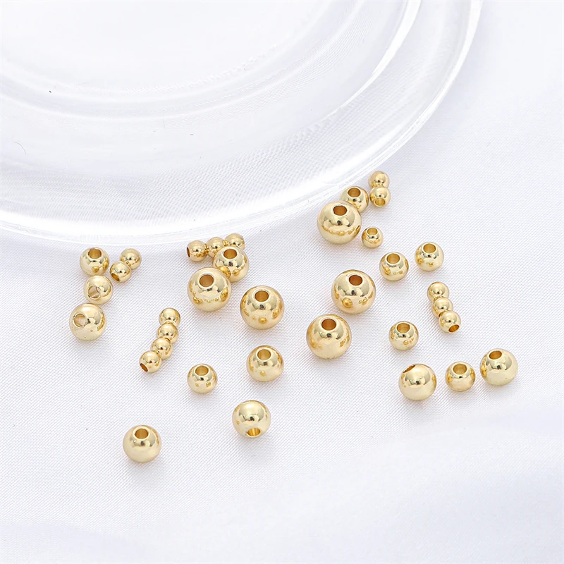 18 Years Wholesale Premium Real 14K Gold plated Beads Spacers Round Metal Beads For Jewelry Bracelet Findings Components Making