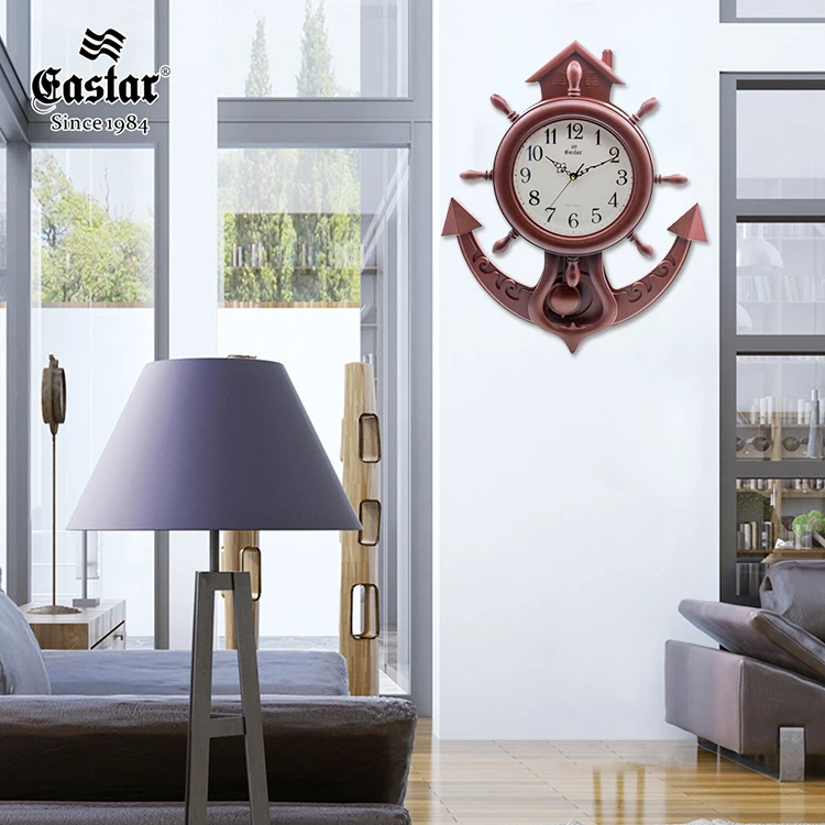 
Wholesale New European creative ship rudder type plastic silent sweeping swing wall clock 