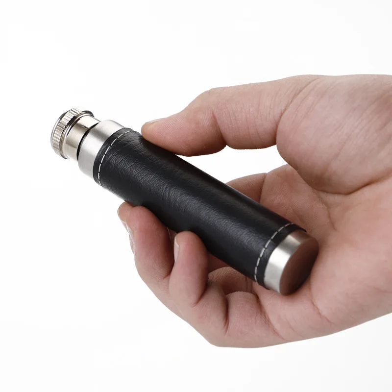 1 Ounce Mini Portable Tubed Pocket Stainless Steel Leather Wine Whiskey Hip Flask