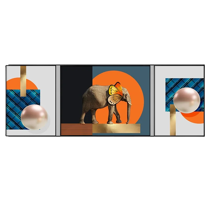 Elephant living room sofa background wall decorative painting modern simple triptych hanging painting Nordic creative mural