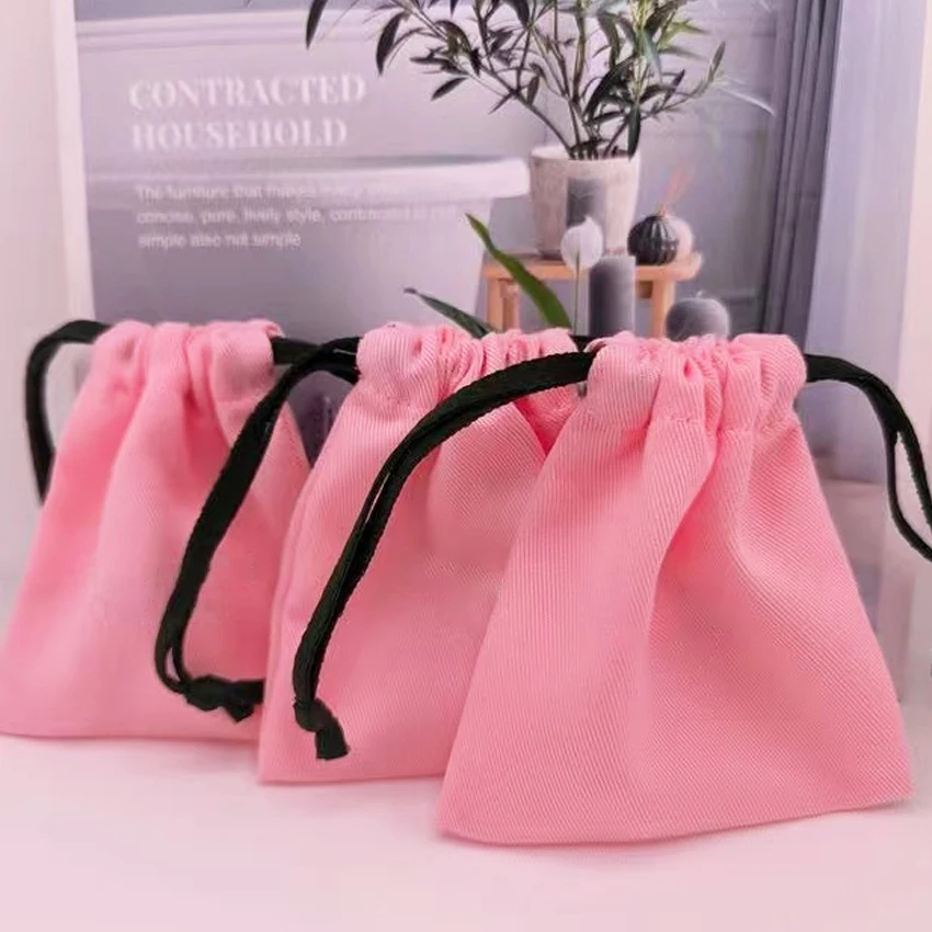 Pink Canvas Jewelry Drawstring Pouch Reusable Gift Watch Jewelry Box Packaging Bag Eco-friendly Necklace Ring Storage Dust Bag