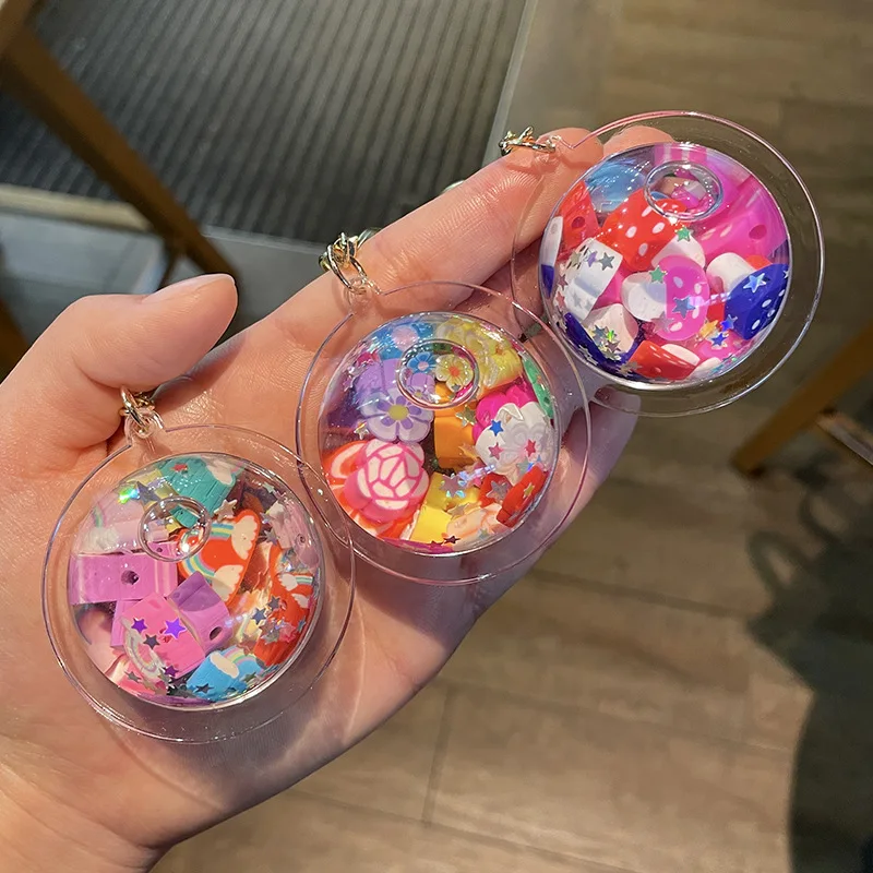 Good price liquid key chain colorful floating oil keychain charms in stock