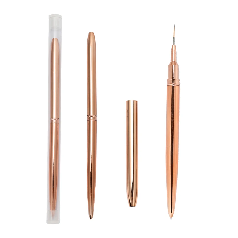 3Pcs/Set Rose Gold DIY Drawing Pen Metal Handle Nail Art Line Painting Brush Sets Electroplating Rod Gel Palette Tools