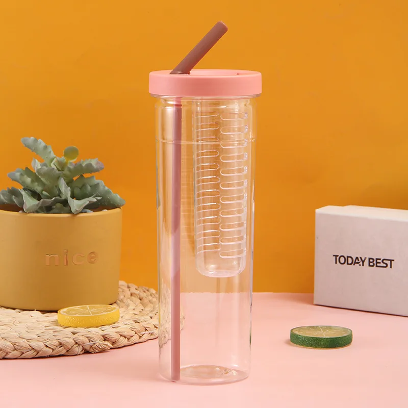 Factory Outlet 700 Ml Plastic Fruit Infuser Juice Water Bottle Bpa Free With Filter And Straw