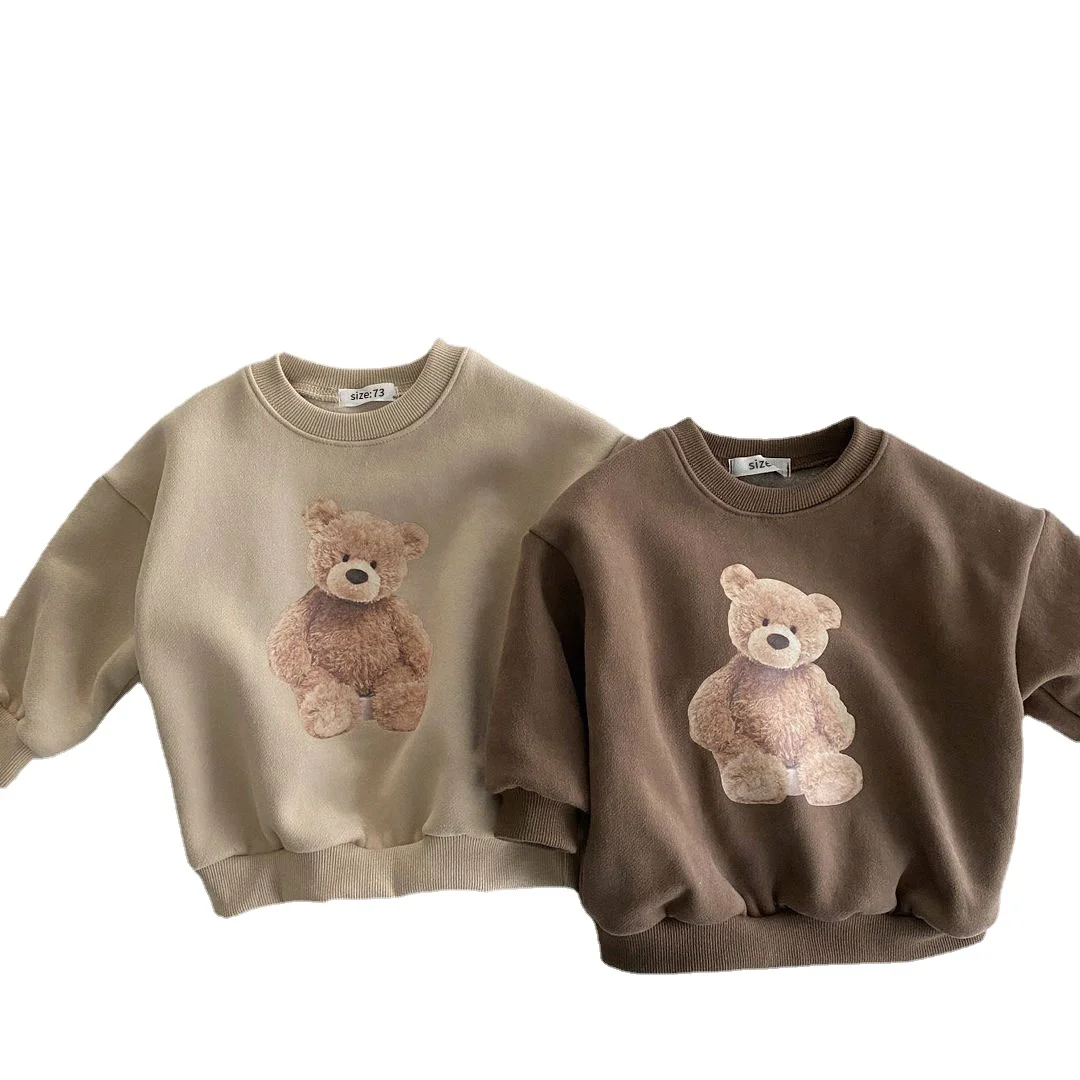 Factory Wholesale Baby Kids Girl Boy Clothes Hoodies Bear Prints Round Neck Kids Top Shirt