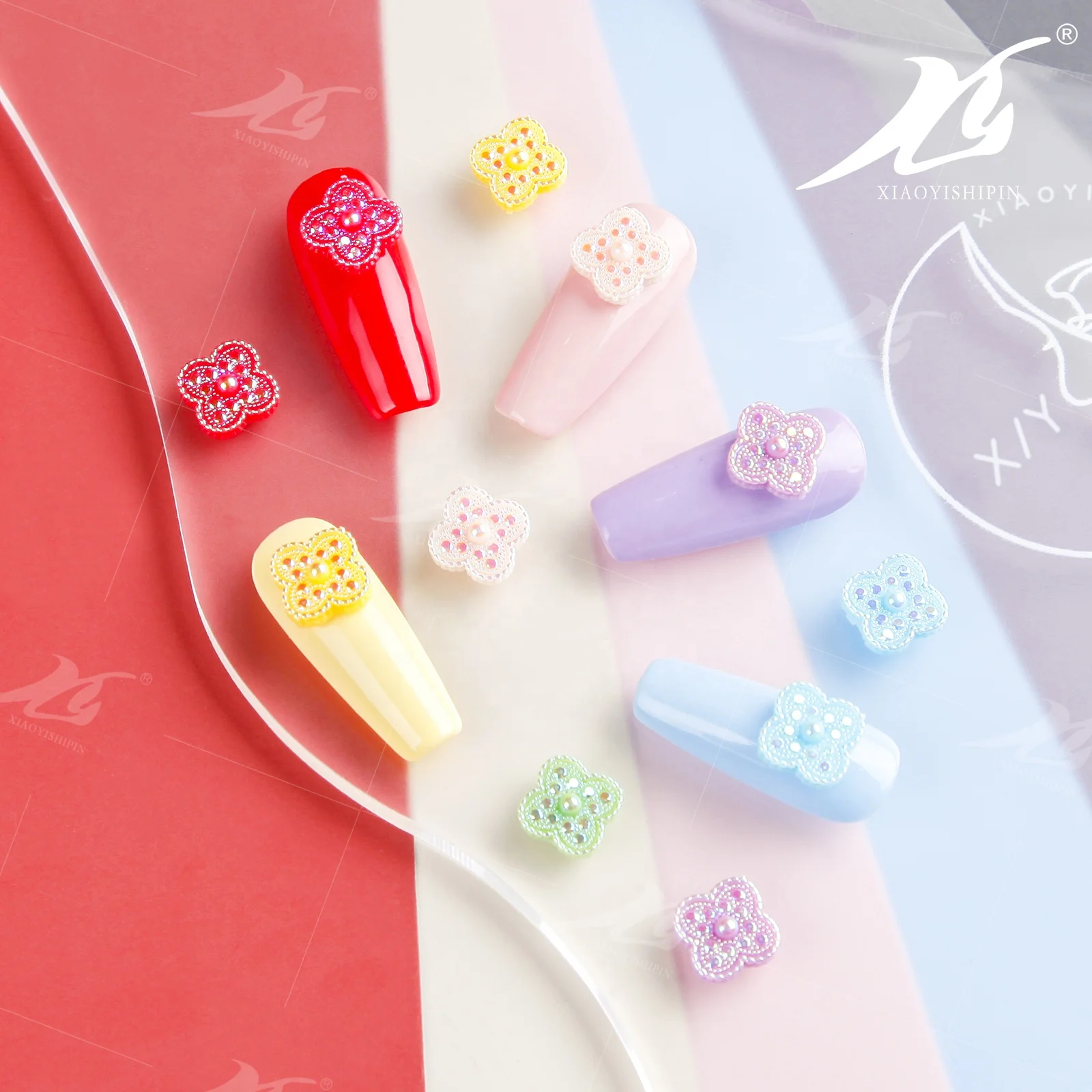 XIAO YI  Wholesale Korea Four Leaf Clover Shape Jelly  Color DIY Multi Mixed Size Nail Accessories Art Supplies
