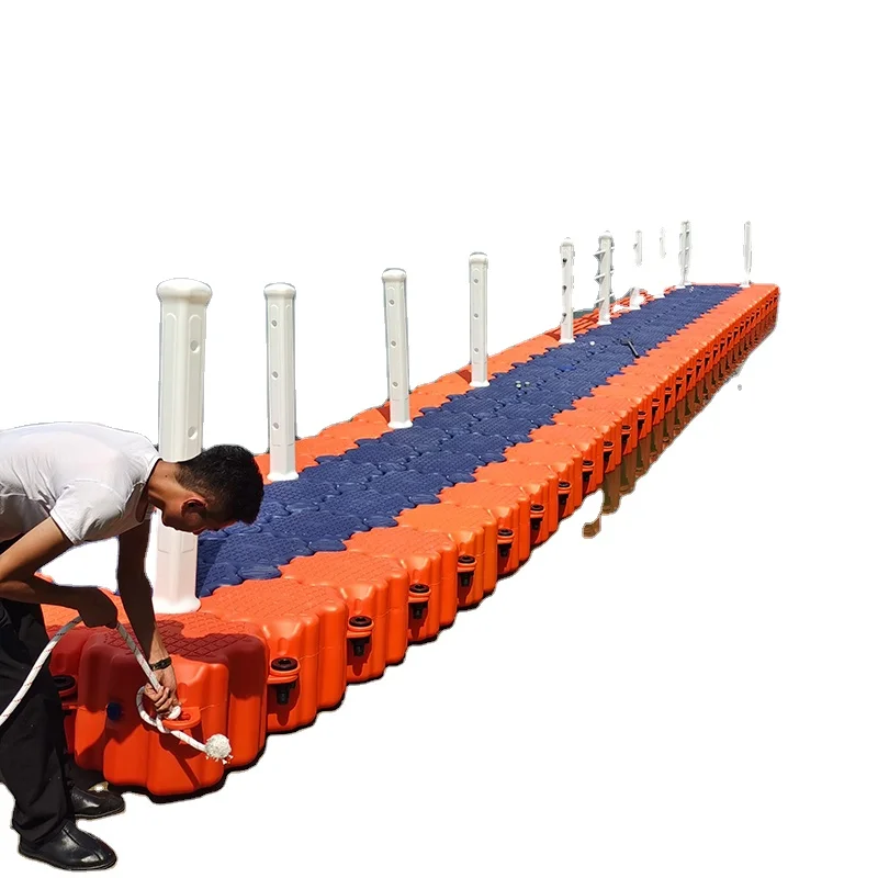 blue red grey orange HDPE plastic modular  jet ski floating dock buoy pontoon cubes bridge