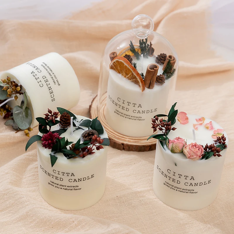 Wholesale 100% natural soy scented candle in glass candle jar with lid