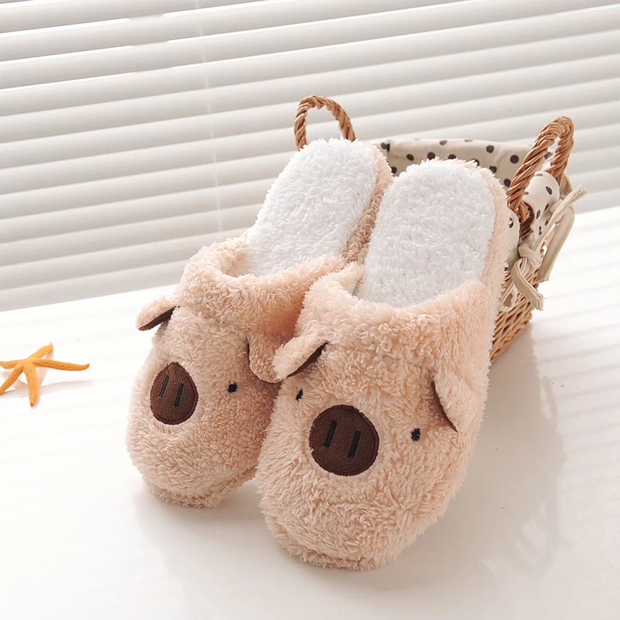 New Winter Women Slippers Home Women Shoes Cute Cartoon Fashion Lovely Bear Pig Couple Indoor House Slippers With Fur