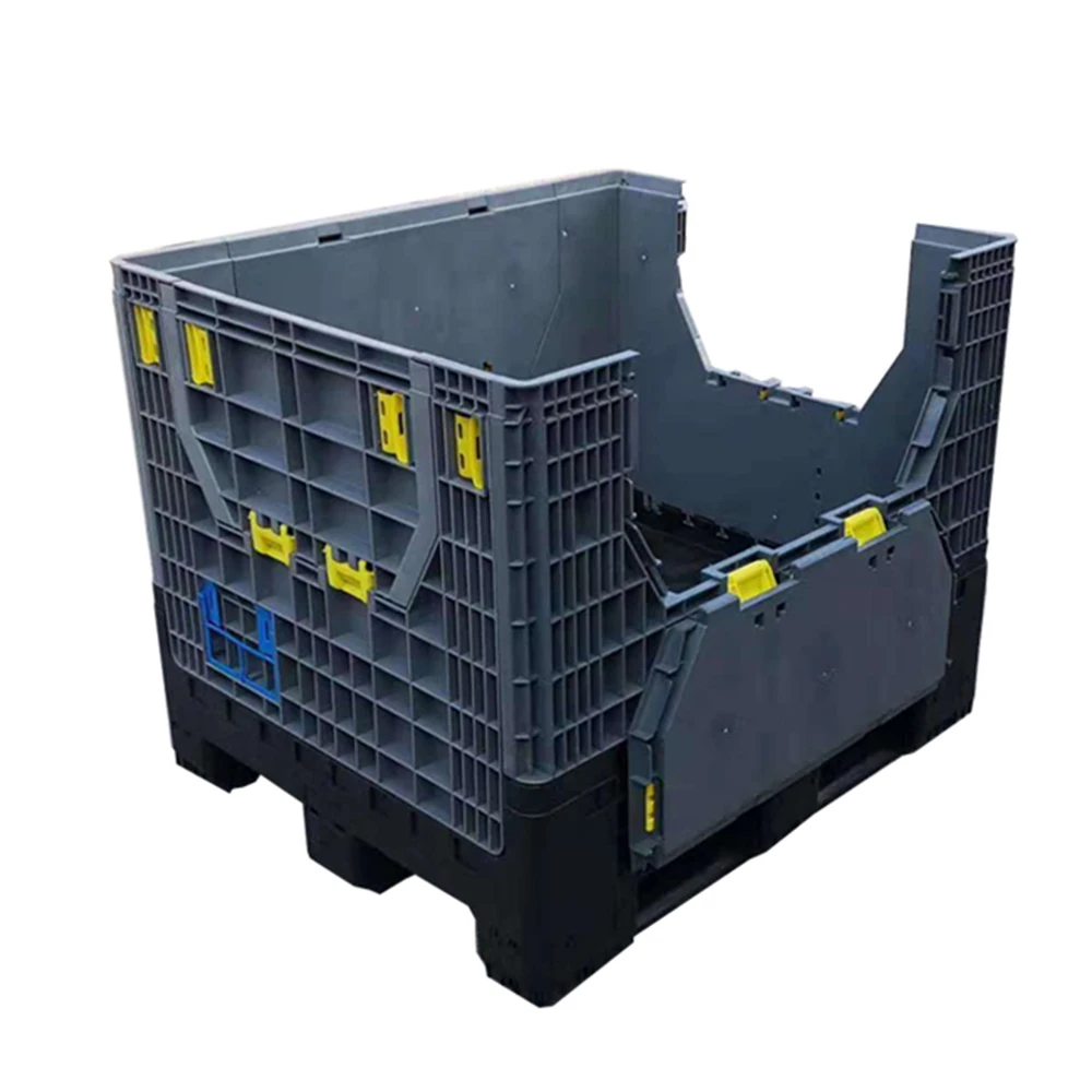 Heavy duty large four way entry hdpe mesh stackable agricultural folding large plastic pallet container for agriculture