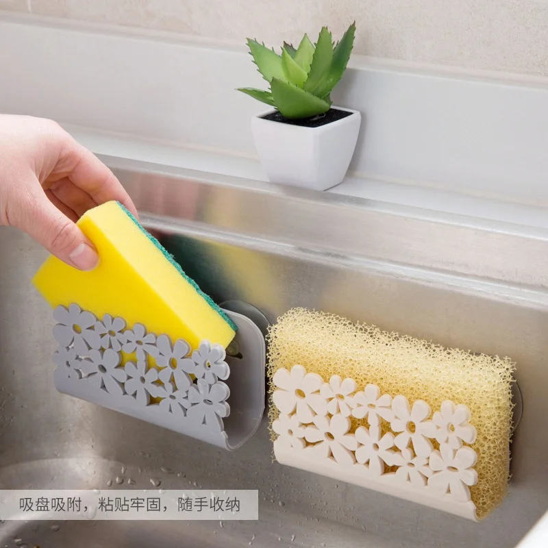 
Custom Design Daily Necessities Shelf Suction Wall Storage Drain Rack Suction Cup Kitchen Sponge Rack Shelf 
