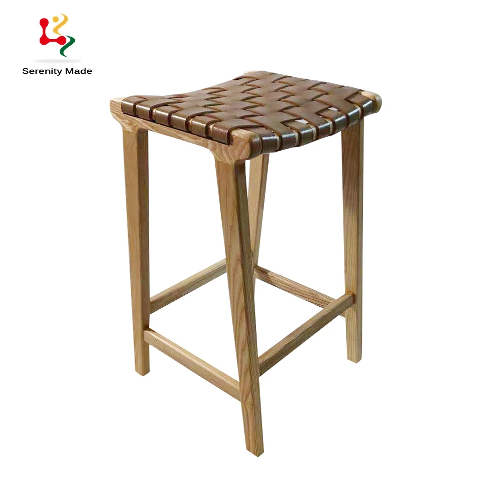 
Commercial restaurant furniture solid wood counter leather bar stool  (1600238280829)