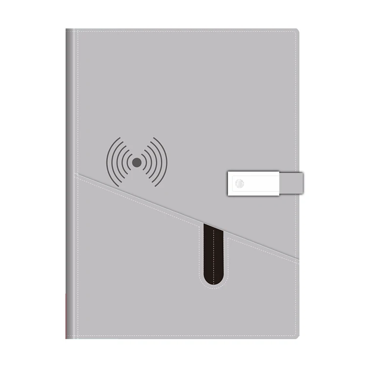 NEW Trendy Custom logo A5 size Wireless Power bank PU leather usb powerbank notebook diary