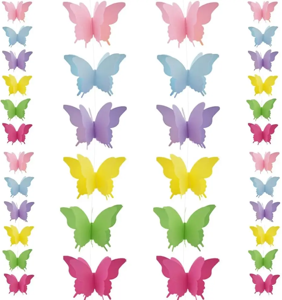 Xieli 3D Colorful Hanging Paper Banners Large Butterfly Garland For Birthday Decoration Item