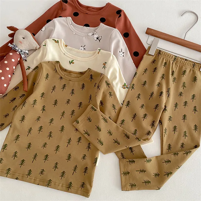 1 Pcs Custom Tag Floral Cotton Outfit Autumn Winter Baby Infant Boys Girls Clothing Long Sleeve Top Pants Toddler Clothes Set