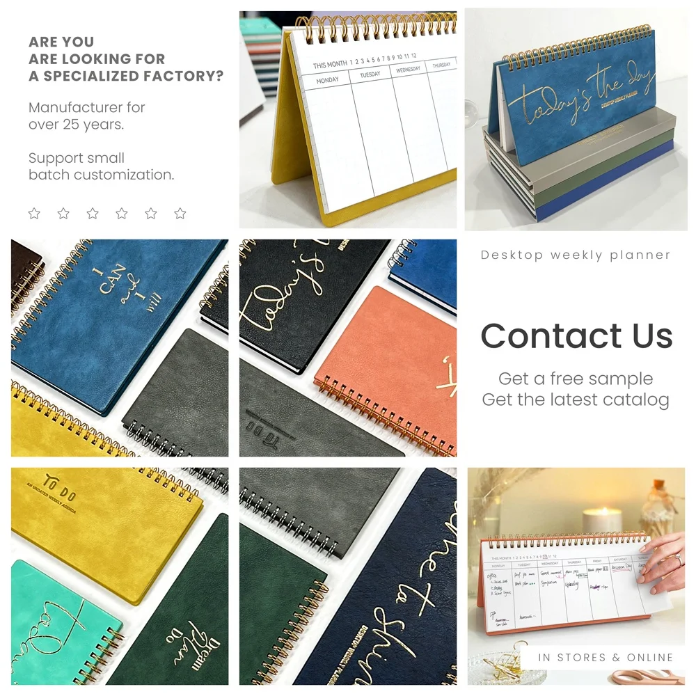 minimalist desk checklist weekly record book undated agenda schedule notepad flip pu leather desktop calendar with logo