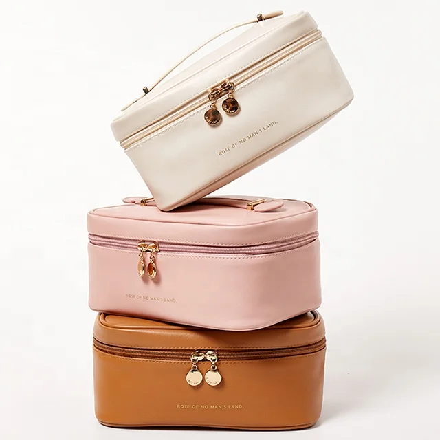 Manufacturer Custom New Large High End Professional Travel Storage Portable Vegan Pu Leather Make Up Makeup Cosmetic Bag