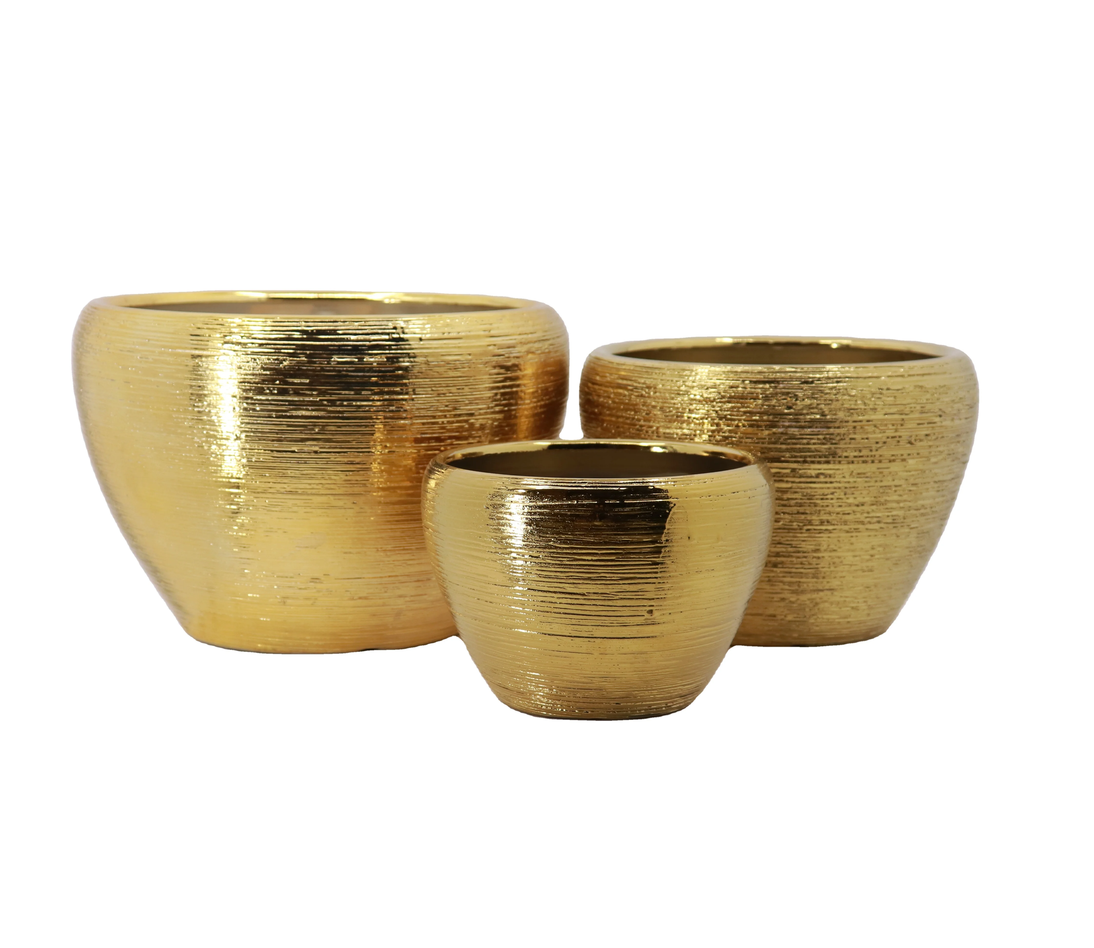 China Manufacture Ceramic Flower Pots living Room Planter Gold Pot Flower