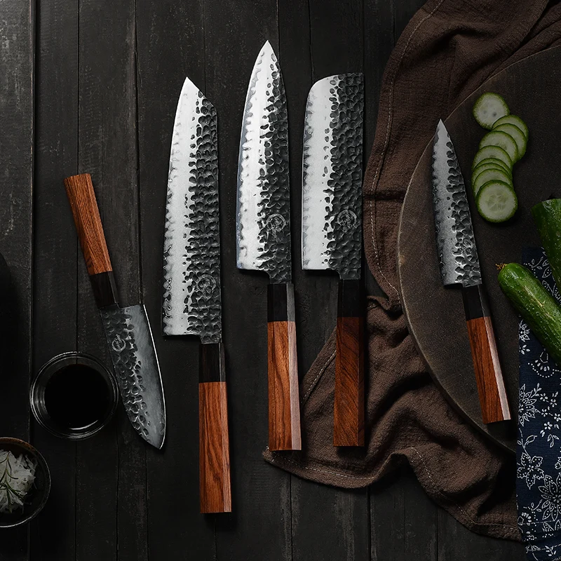 5pcs Handmade Kitchen Knives Set 3 Layers Japanese AUS-10 Steel Chef Knives Set Santoku Nakiri Slicing ECO Friendly Cooking Tool