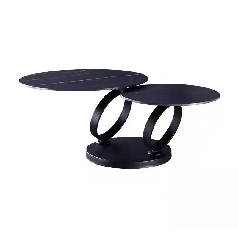 Foshan Furniture Living Room Metal Table Basse 2 Round Marble Centre Table Rotatable Gold Silver Black Steel Frame Coffee Tables