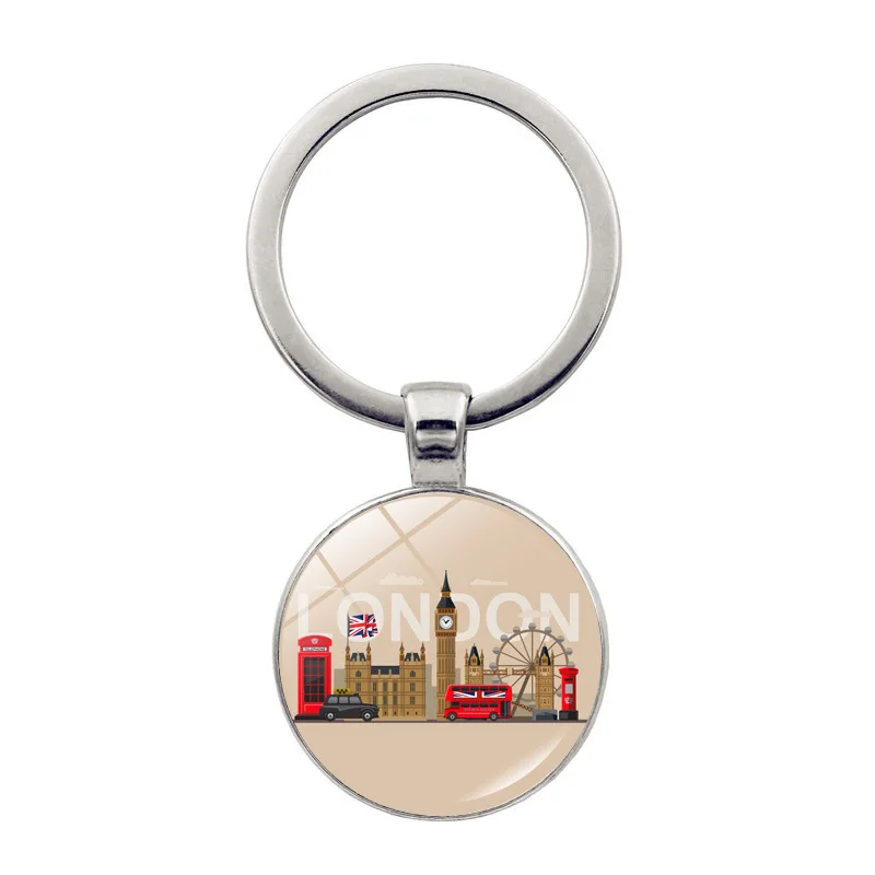 British Flag Metal Keychain Time Gemstone Glass Ball Keyring Customize logo Eliza White Tower Big Ben Travel Souvenir Key Chain
