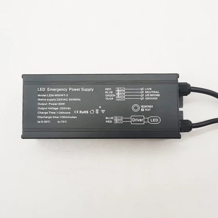 Aluminium waterproof led emergency driver 50w 230vdc battery emergency unit