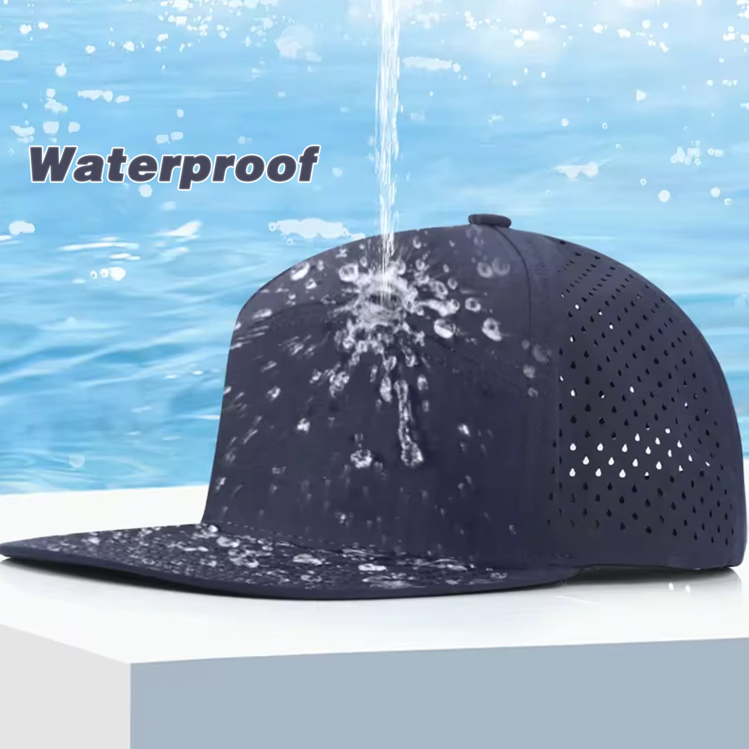 Custom Brand Logo 6 Panel Flat Brim Sports Baseball Hat Snapback Cap Quick Dry Polyester Flat Brim Waterproof Mesh Trucker Hats