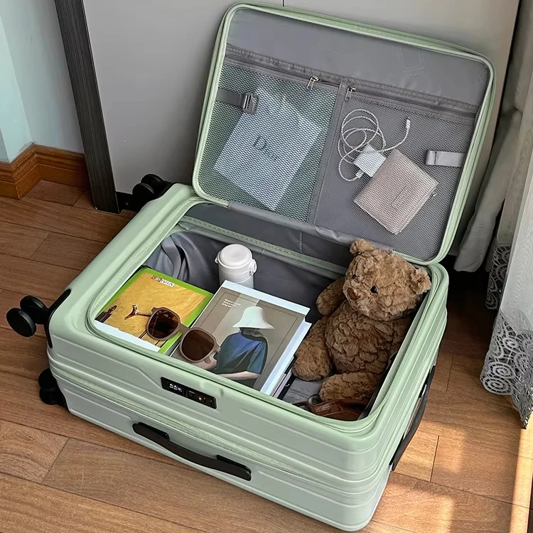 JC front open  top open half open  Expandable multifunctional trolley case  Laptop compartment USB Port Cup holder  luggage