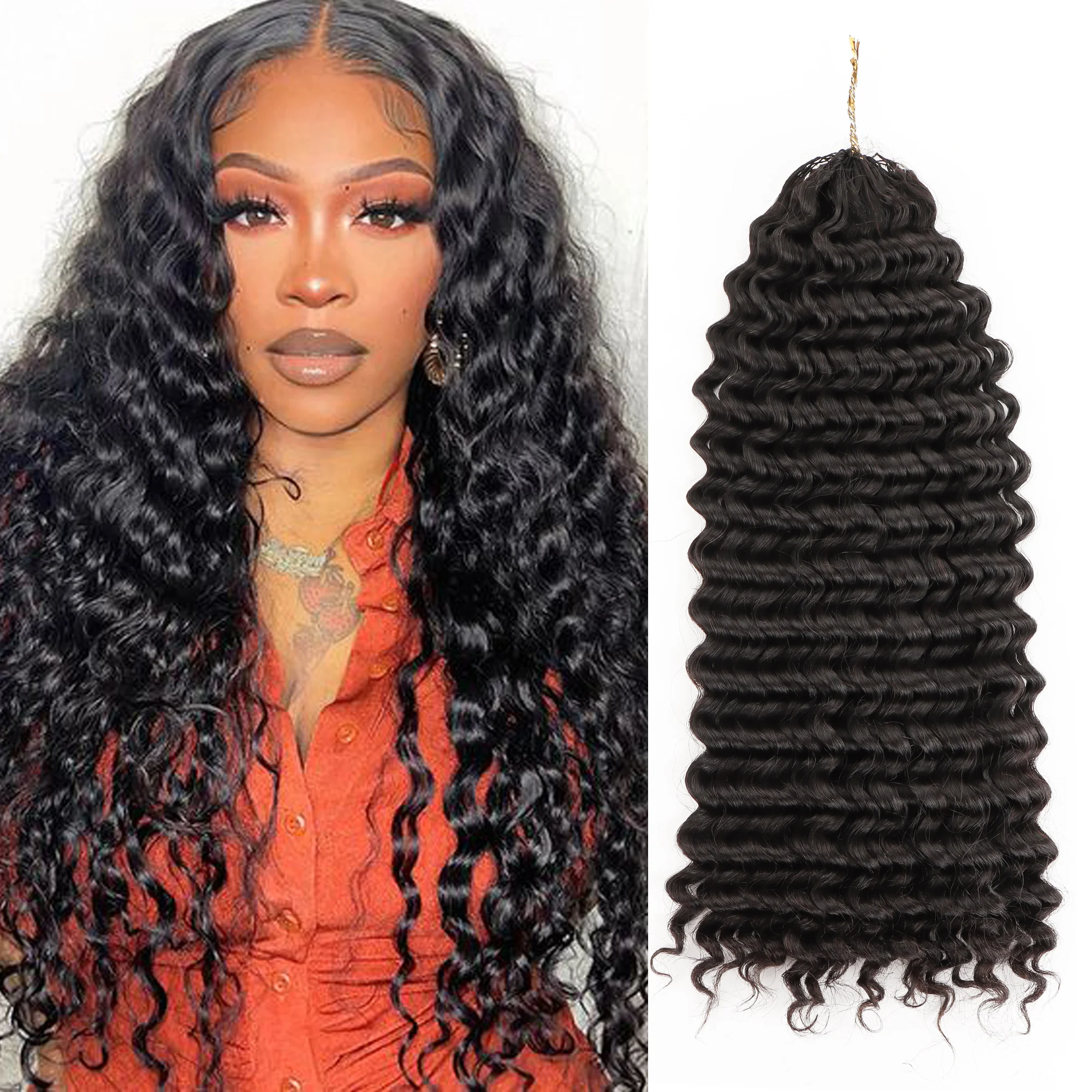 Vast Deep Wave Crochet Hair Natural Black Machine Made Feathering Human Hair Extension