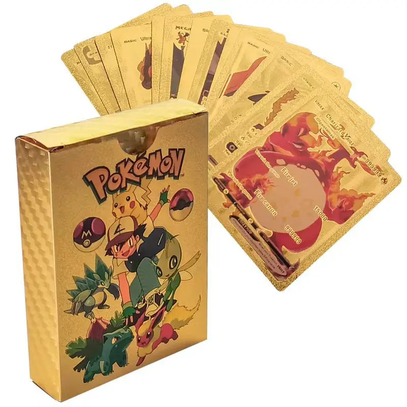 Cartoon 55PCS Poke Pikachu Gold Foil PVC Cards Anime Accessories Spot Wholesale
