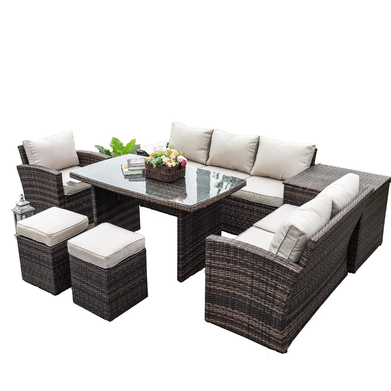 Экономичные и практичные прямоугольные садовые наборы из ротанга для внутреннего дворика