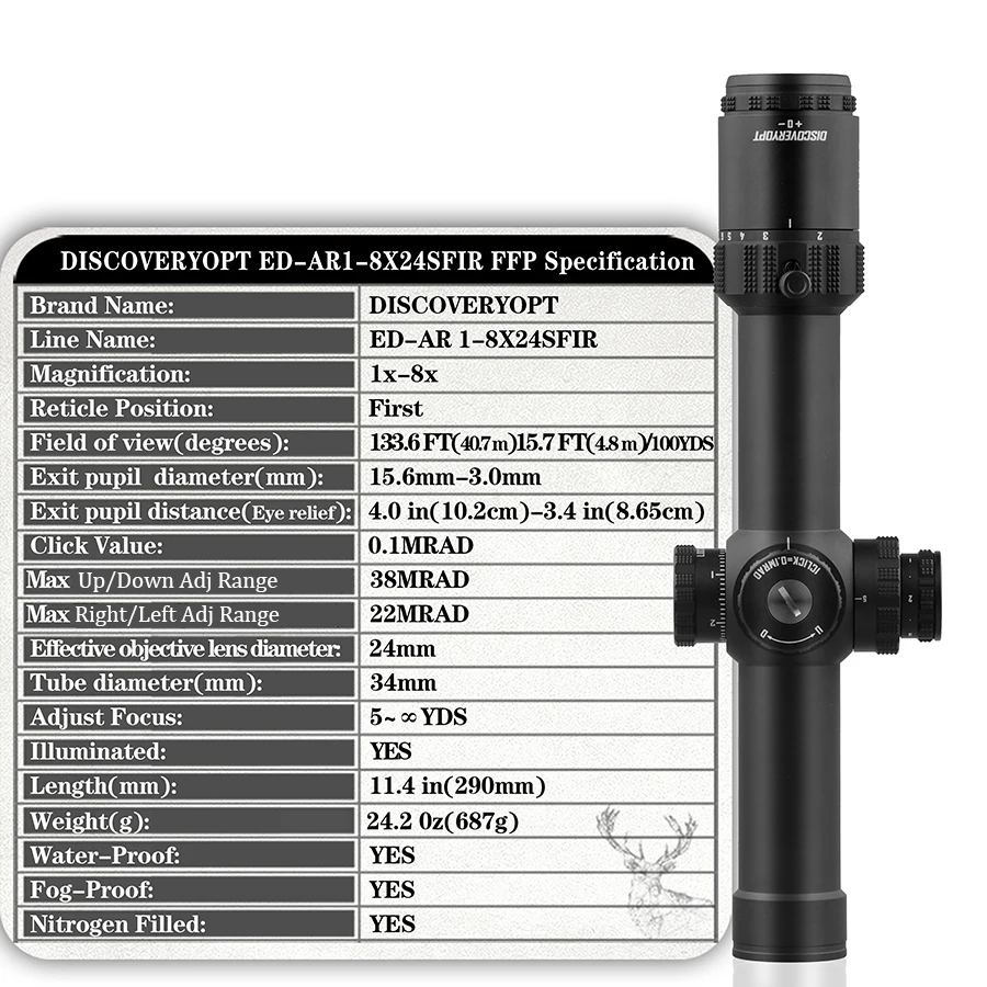New Telescope Discovery ED AR 1-8x24 SFIR Side Focus 34mm Tube Scope LPVOScope