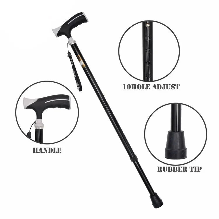 2022 outdoor aluminium alloy adjustable profiles for the elderly, folding walking stick for mountaineering