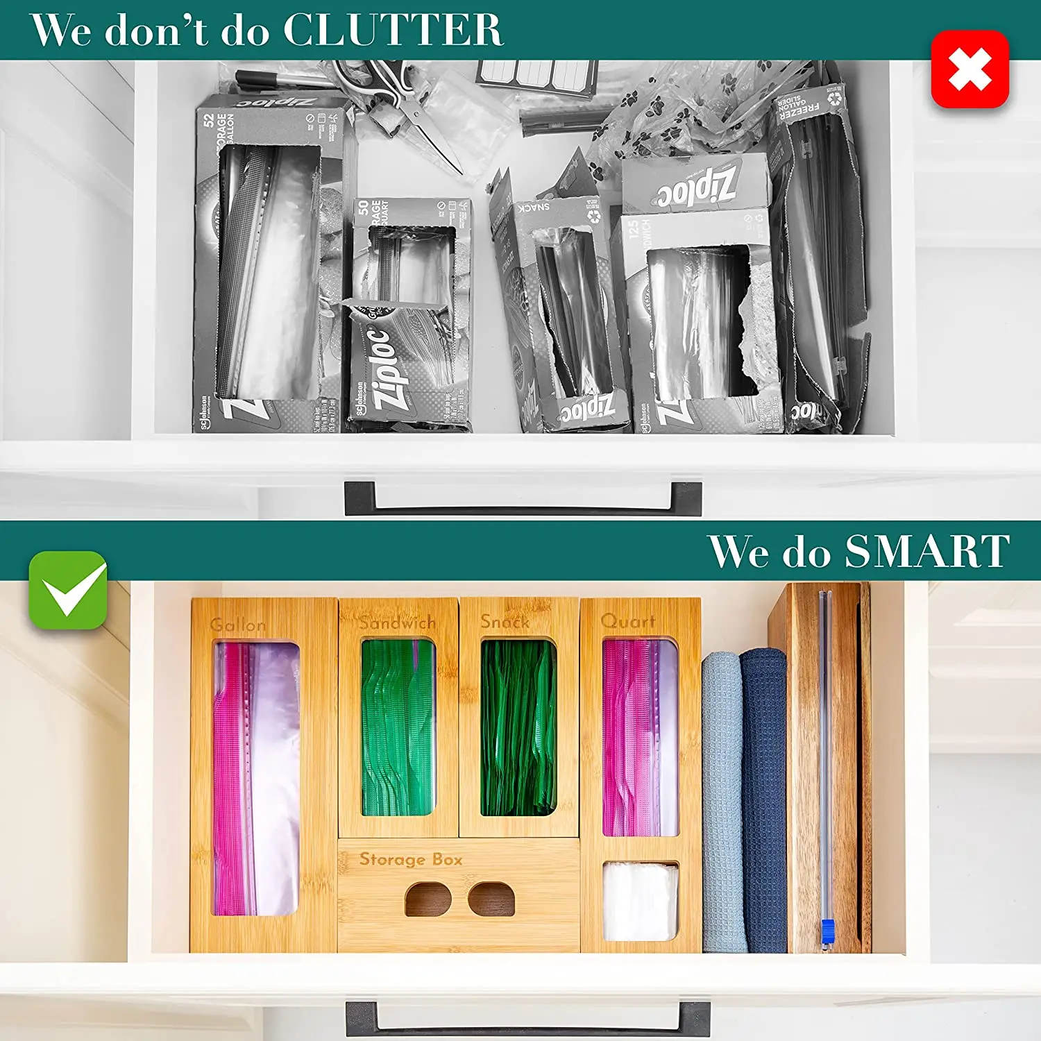 Bamboo Products 2022 Plastic Bag Organizer Ziplock Bag Storage Organizer Bamboo