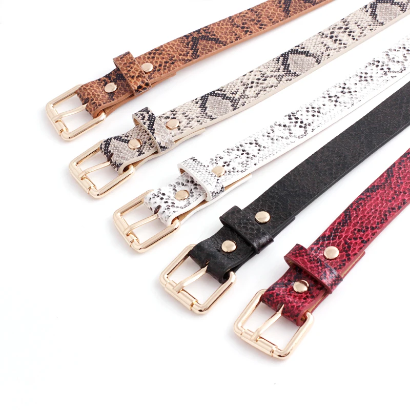 
Women New Retro Slim Leopard Leather Belt Ladies Serpentine PU Leather With Gold Color Pin Buckle Dress & Jeans Waist Belt 