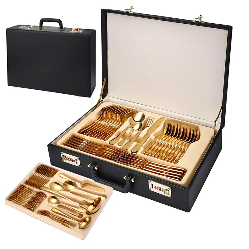 72 Pcs Cutlery Set Titanium PVD Stainless Steel Luxury Service for 12 Person Wedding Party Dinnerware Sets 5 Sets Dining Room