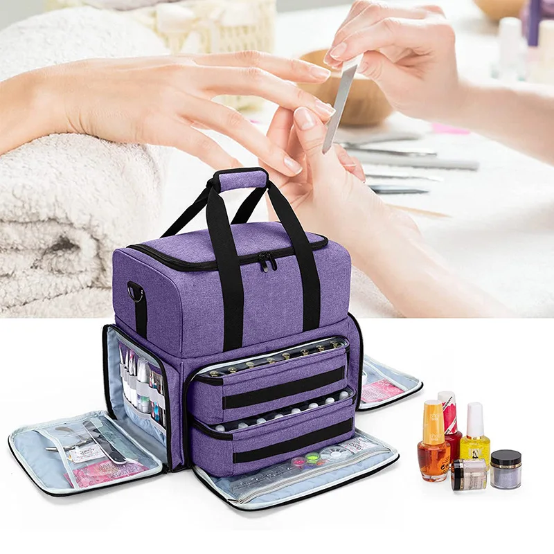 2024 NEW YCH Makeup Salon Nails Bag Large Capacity Carrying Cosmetic Bag 48 Bottles Organizer Essential Nail Polish Bags