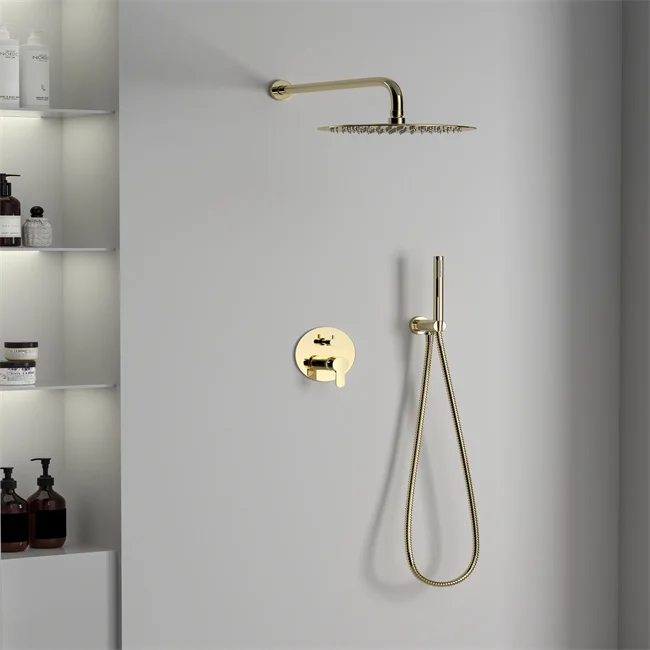 Concealed Shower Set Shower Faucets Round Modern In-wall Mounted Shower Sprayer Set Bathroom Stainless Steel Brass Gold Color