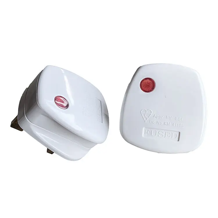 Power Industrial 3 Flat Pin 13A White Indicator Light Fuse Top Electric BS 13A UK Top Plug Fused