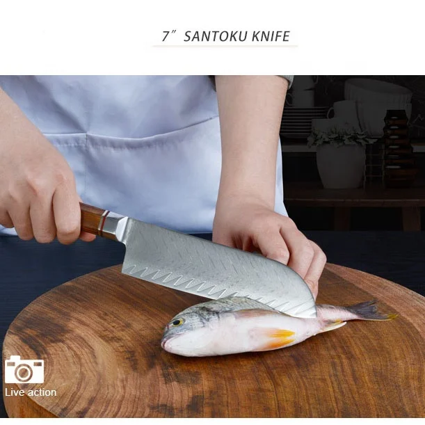 Chef Knife with Etched Damascus High Carbon Stainless Steel Knife  VG-10 Damascus Steel Chef Knife