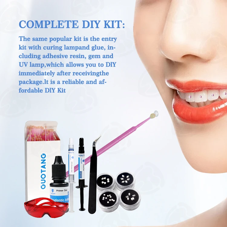 wholesale OEM crystal light cure Tooth gem kit  Professional Teeth gem whitening Diy tooth gem adhesive kit