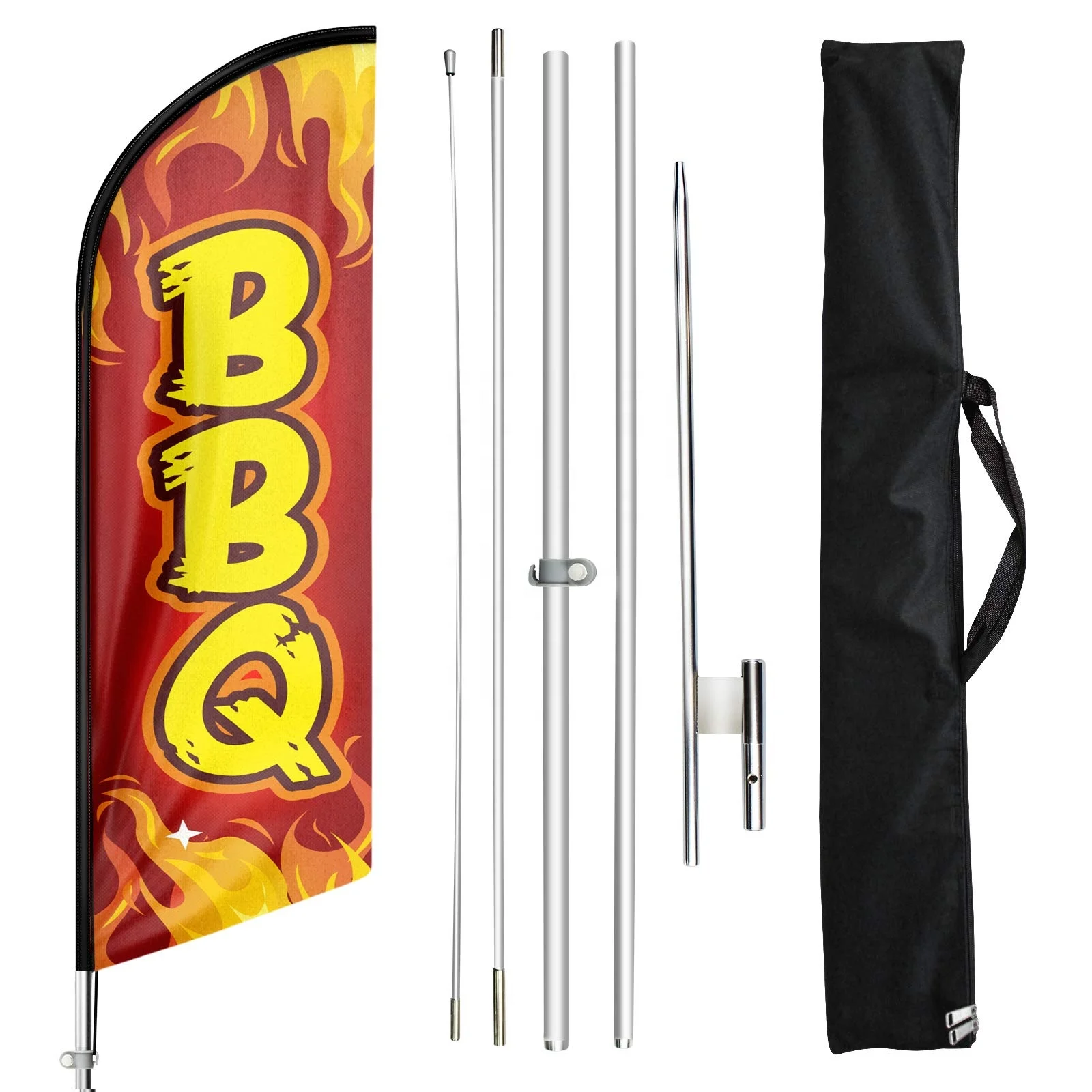 Tear Resistant Polyester Fabric Red Swooper Flag Pole Kit Ground Stake Bbq Advertising Feather Flag 8ft For Increase Traffic