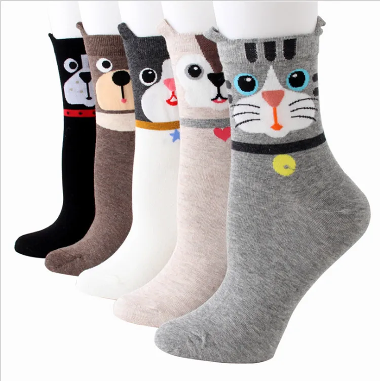 Popular 3D young cute animal cat ears girl  ladies cartoon tube 3d socks