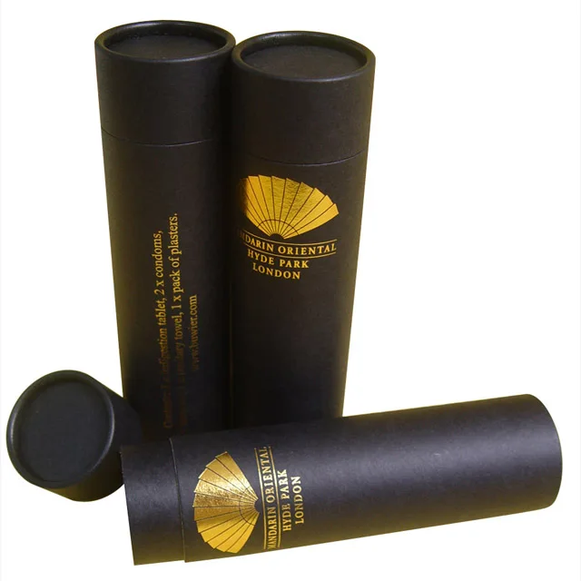 HonGe luxury design black cylinder box  tube with metal lid and bottom box gift