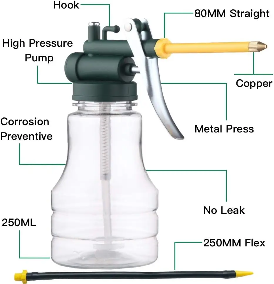 High Pressure Oil Spray Gun 300CC Transparent Lubricating Oil Can Plastic Oiling Pot 300Ml Trigger Pump
