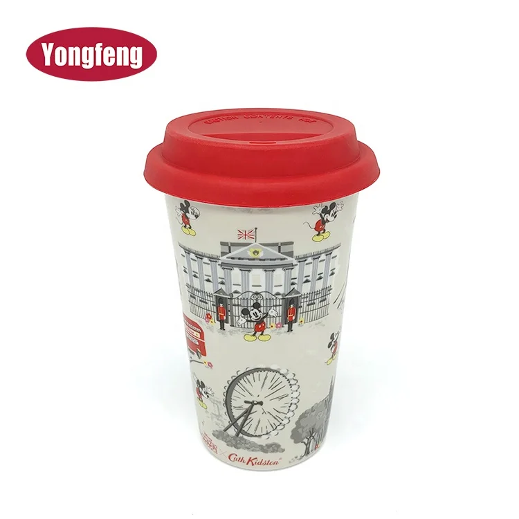 Дорожная керамическая кружка с двойными стенками, 11 унций, с силиконовой крышкой от фабрики FAMA