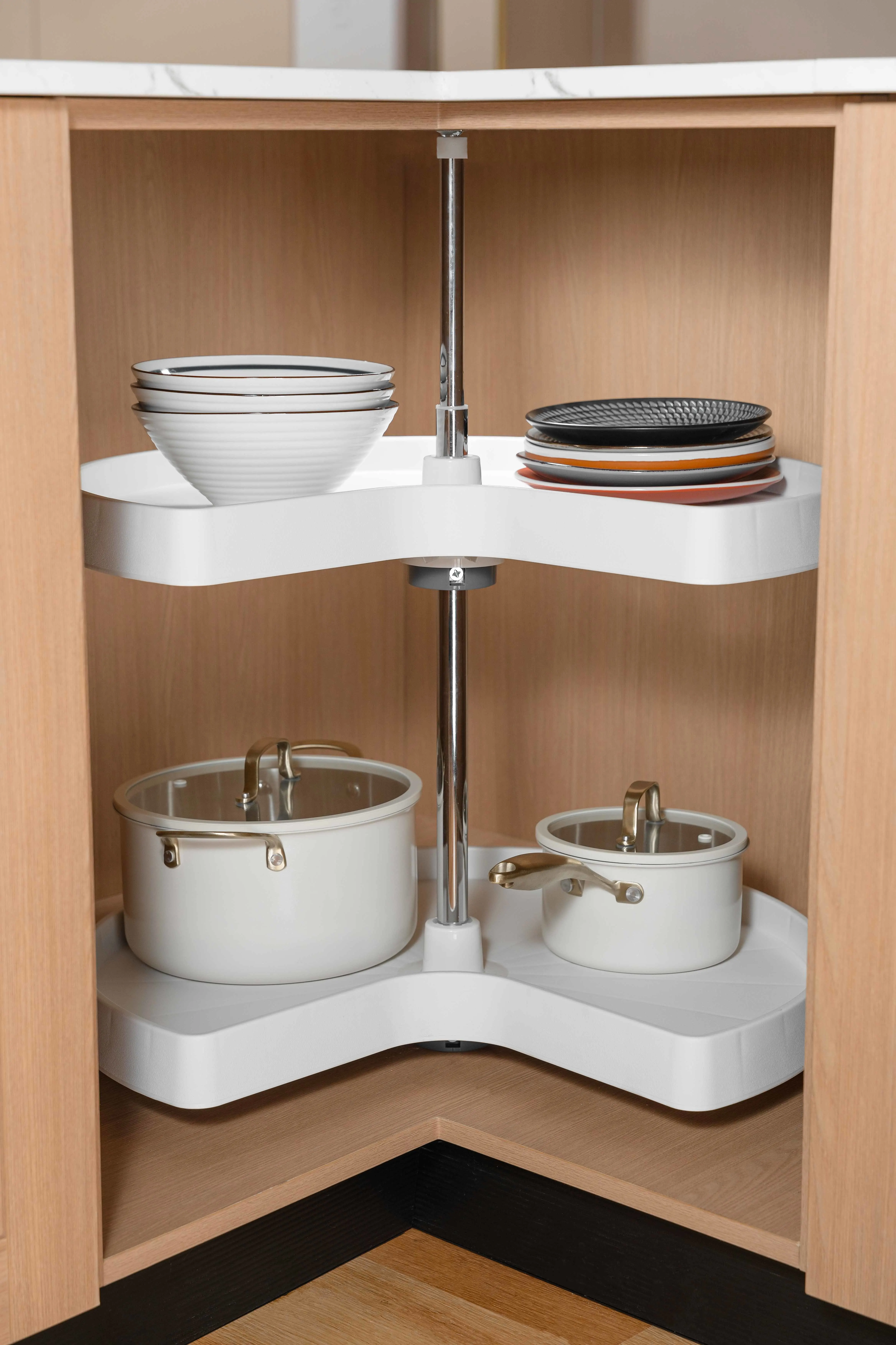 White 28-inch 2-shelf Kidney Shaped Lazy Susan Corner Kitchen Cabinet Storage Organizer
