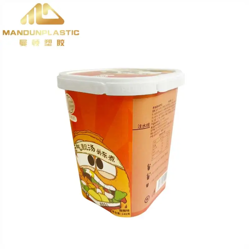 Custom Recyclable in Mold Instant Noodles IML Food Container with Lid PP Plastic Labeling 580ml Customized Plastic Barrel Cup