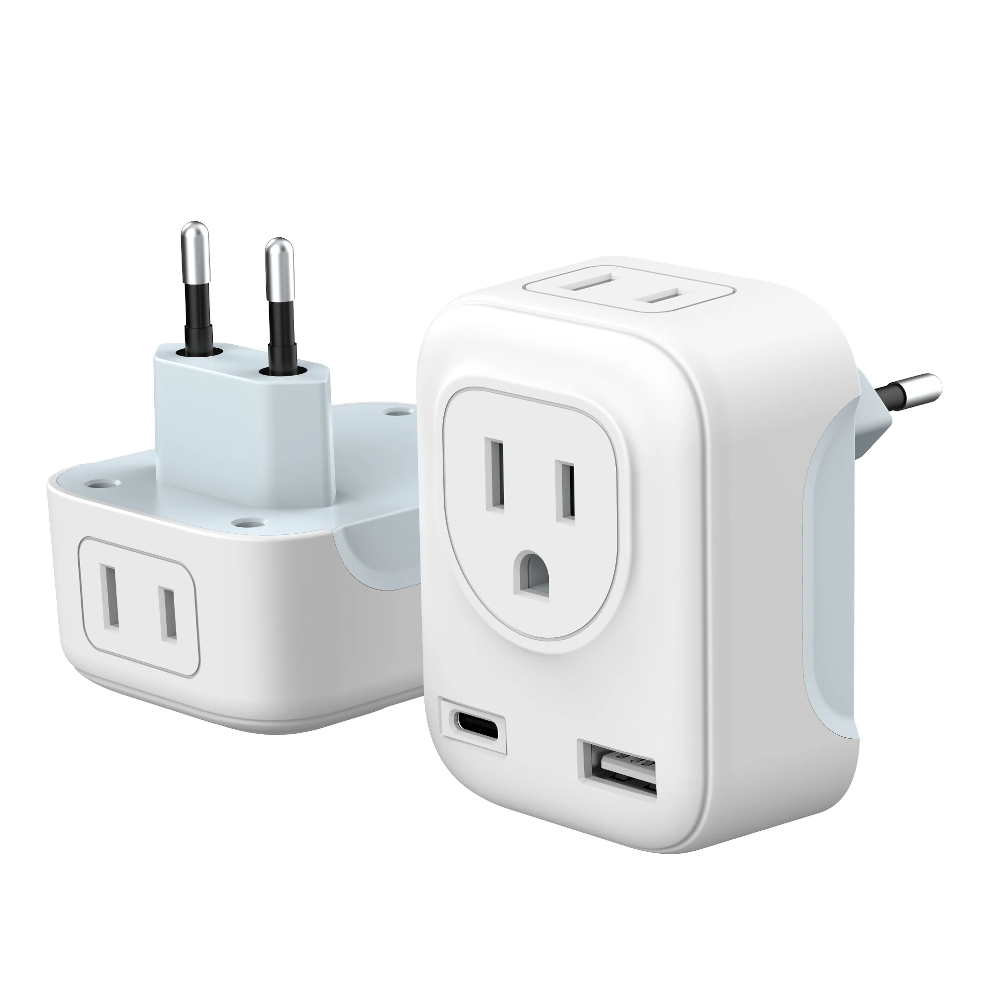 European Travel Plug Adapter US to Europe International Power Adaptor with 2 USB Ports,2 American Outlets- 4 in 1 plug adapter