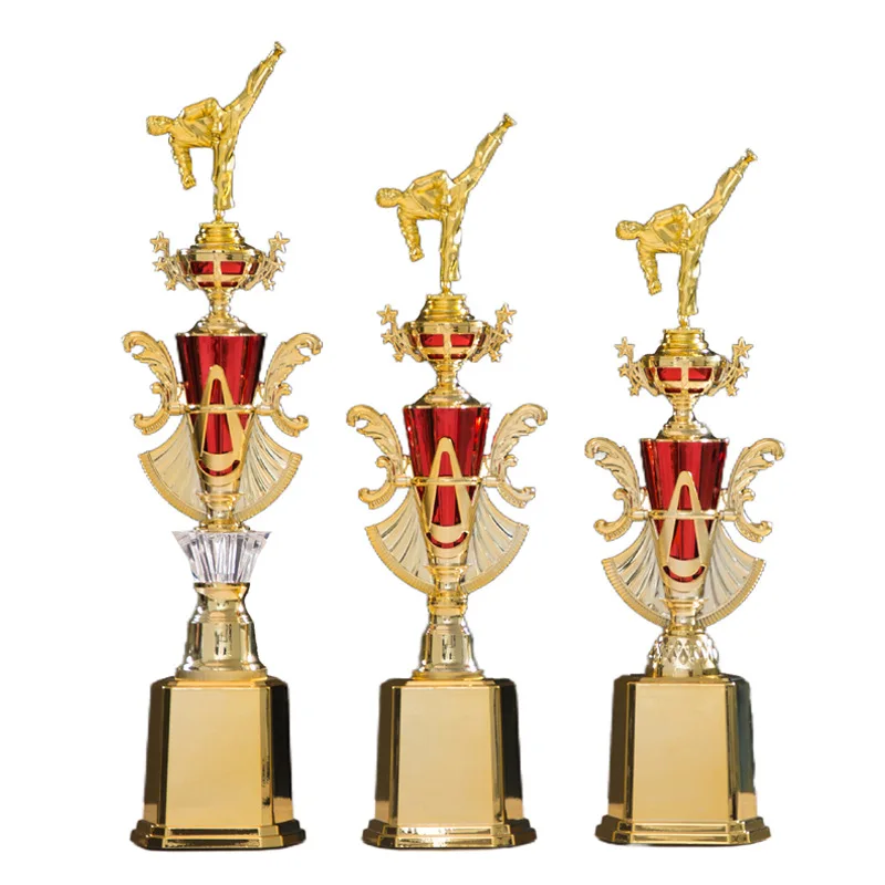 Wholesale custom plastic resin gold plated championship golden fighting wushu karate judo taekwondo cup sport trophy award